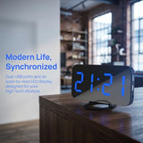 Cabilock Digital Alarm Clock with Mirror Surface Led Display Dual USB Charging Ports Snooze 3-Level Dimmer Digital Bedside Clock for Bedroom Desk Office