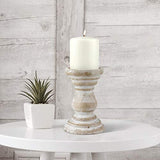 Stonebriar Antique White Wooden Pillar Candle Holder, Vintage Seaside Pillar Stand for Dining Table Centerpiece, Coffee Table, Mantel, Or Any Table Top, Medium