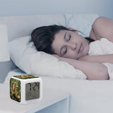 Golden Monkey 7 Color Changing Alarm Clock Adults Cube Digital Night Light with Calendar Temperature Display Wake Up LED Alarm Clock for Bedroom Office Bedside Desk