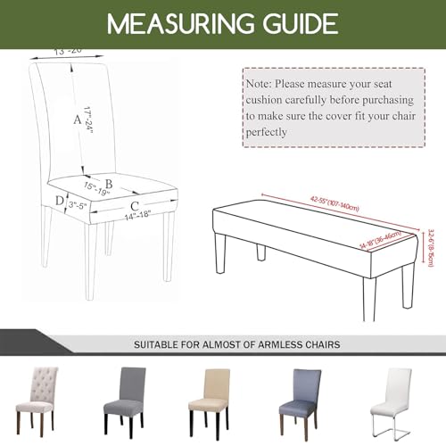 HAOYONG Waterproof Dining Room Chair Cover Set Chair Slipcover Washable Parsons Chair Slipcover Removable Seat Protector for Dining Room Hotel Restaurant - 4 PCS Chair Cover+1 PC Bench Cover