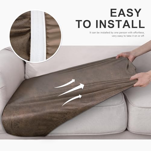 Leather Like Couch Cushion Covers Sofa Slipcovers Sets Couches Furniture Protector Covers for Sectional Armchair Loveseat Stretch Spandex Fabric, Machine Washable (1 Cushion Loveseat, Light Brown)
