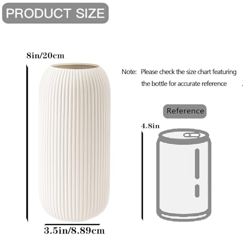 Ceramic Vase for Flowers – Modern Small Ribbed Textured Flower Vase for Home Decor, Pampas Grass, Decorative, Farmhouse, Coffee Table, Kitchen Centerpieces, Bookshelf and Home Living (White)