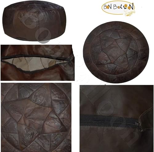 bonballoon Egyptian Ottoman Pouf Brown Pouffe Poufs Footstool Moroccan Morocan Handmade Genuine Leather Unstuffed Living Room Otoman Turkish Ottomans Poof Decor Floor Cushion Foot Stool Arabic Style