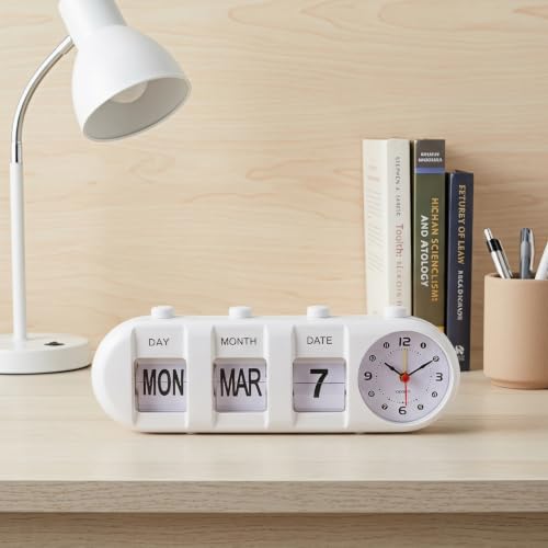 1Pc Manual Flip Desk Clock Perpetual Calendar Plastic Date Display Home Office Desktop Calendar Clock for Dorm Room Decor