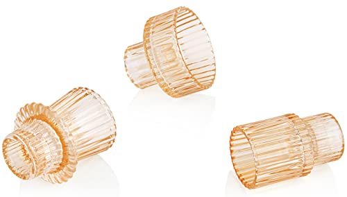 Vixdonos Glass Candlestick Holders Tealight Candle Holders for Table Centerpieces, Wedding Decor and Dinner Party (3 Pcs, Yellow)