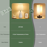 Small Bedside Table Lamp for Bedroom - Reading Desk Lamp with 3 Color Temperatures，15.5" Nightstand Ceramic Lamp with Fabric Shade for Kids Room,Living Room,Dorm,Home Office (White)