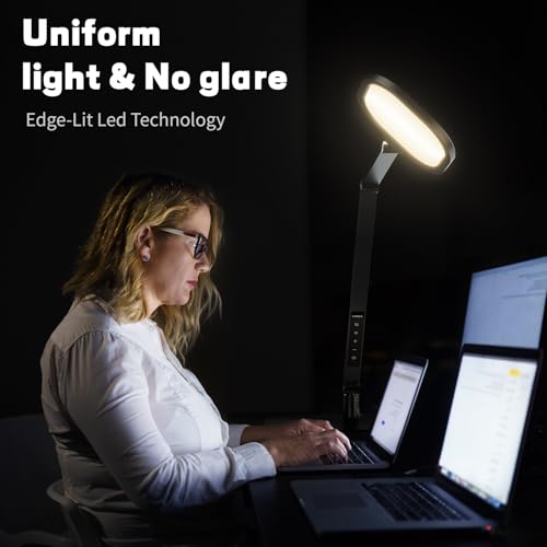 LED Desk Lamp for Home Office, Professional Eye-Caring Diffused Desk Light, 3 Color 10 Brightness Computer Light, Dimmable Office Lamp with Memory & Timer Func, Metal Swing Arm Table Lamp
