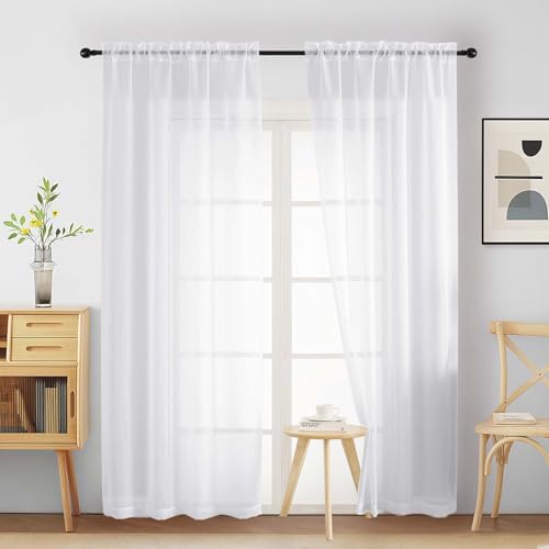 White Sheer Curtains for Bedroom 84 Inches Long 2 Panels Set, Light Filtering Elegant Soft Airy Modern Sheer White Curtains for Living Room, Dual Rod Pocket Window Drapes, 2x40Wx84L Inches