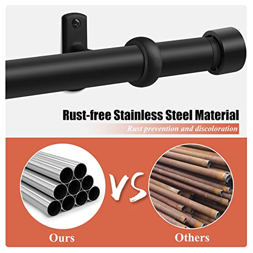 1 Inch Curtain Rods for Windows, 32 to 86 Inch Black Rustic Curtain Rod Set, Modern Design Drapery Tubes with Brackets Room Divider, For Indoor and Outdoor