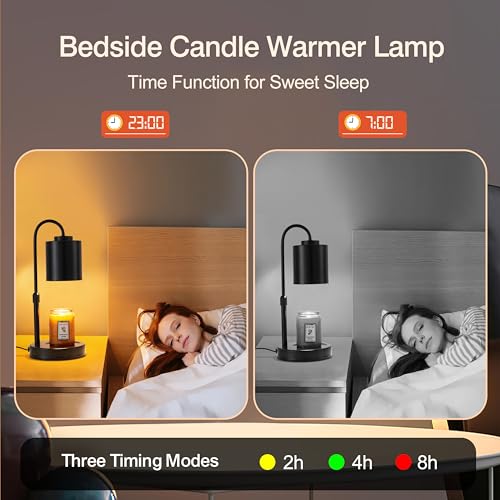 CASTLELIFE Candle Warmer Lamp with Timer & Dimmer, Height Adjustable Electric Wax Melt Warmer for Jar Candles, Gifts for Mom Home Decor, Black