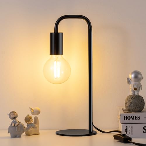 Industrial Table Lamp for Bedroom, Small Table Lamps for Bedside with Wire Switch, E26 Socket Base, Modern Nightstand Lamp for Living Room, Reading, Office, Bulb Not Included.