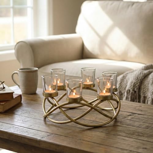 Centerpieces for Table Decor, Tealight Candle Holder, Gold/Clear