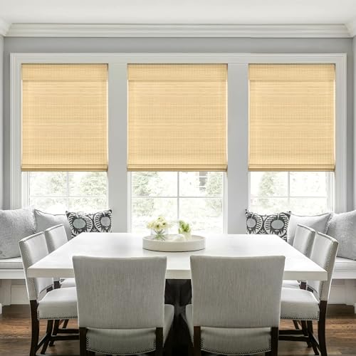LazBlinds No Tools No Drill Cordless Bamboo Roman Shades, Privacy Room Darkening Window Treatment, Roll Up Bamboo Blinds for Window 26'' W x 64'' H, DP-Natural
