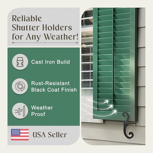 Renovators Supply Cast Iron Shutter Fasteners - Decorative S Style Shutter Dogs Hardware - Rust Resistant External Shutter Tieback with Mounting Screws - 6.5 Inches, Sold in Pairs (Pack of 1)