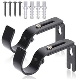 Premium Curtain Rod Brackets for Wall - Adjustable Hooks, Iron Holders for 1 Inch Rod - Black (2 PCS)
