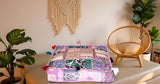 CRAFT KALA Indian Square Patchwork Traditional Pouf Cover Indian Living Room Poufs Decorative Embroidered Designer Ottoman Home Living Footstool Chair Cover Decor Pillow Cover 18x18x5 inches Baby Pink