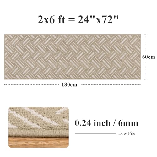 Washable Hallway Runner Rug 2x6',Non-Slip Kitchen Runner, Beige