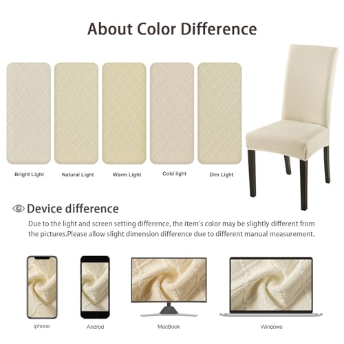 SearchI Dining Room Chair Covers Set of 6, Stretch Jacquard Parsons Chair Slipcovers Super Fit Removable Washable Kitchen Chair Protector Cover for Dining Room, Hotel, Ceremony (Beige Rhombus)