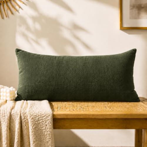Chenille Lumbar Pillow Covers 16x24 inch Moss Green