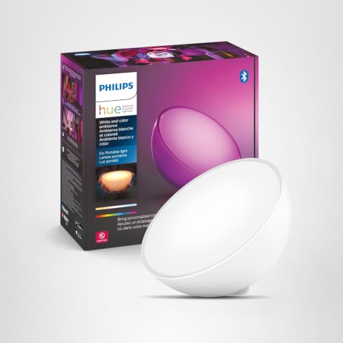 Philips Hue Go Smart Portable Dimmable Table Lamp, White - White and Color Ambiance LED Color-Changing Light - 1 Pack - Indoor and Outdoor Use - Control with Hue App or Voice Assistant