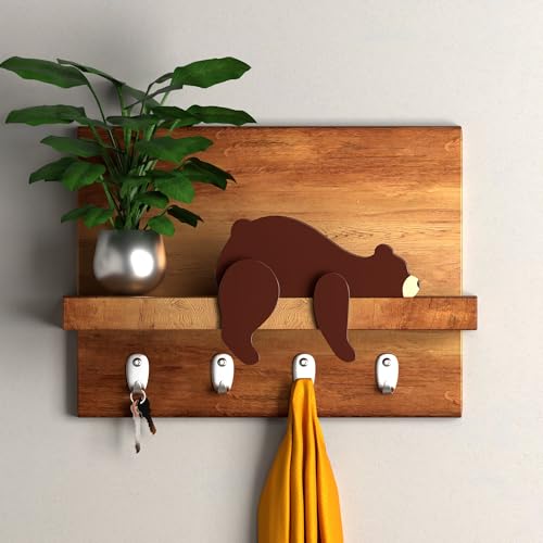 PUTSKA Woodland Nursery Decor - Wooden Animal for Baby Boy Nursery Decor, Forest Decoration for Room, Shelf, Bedroom (Bear)
