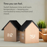 Driini Digital House-Shaped Alarm Clock with Temperature Display (Light Wood) – Modern Aesthetic - Cute Cube Frame and White LED Dimmer - Perfect Large Desk Clock for Bedside Table or Bedroom Mantle
