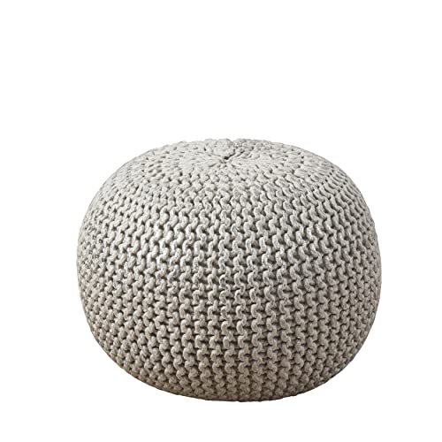 SARO LIFESTYLE Foil Print Rope Pouf, 20"x20"x14", Silver