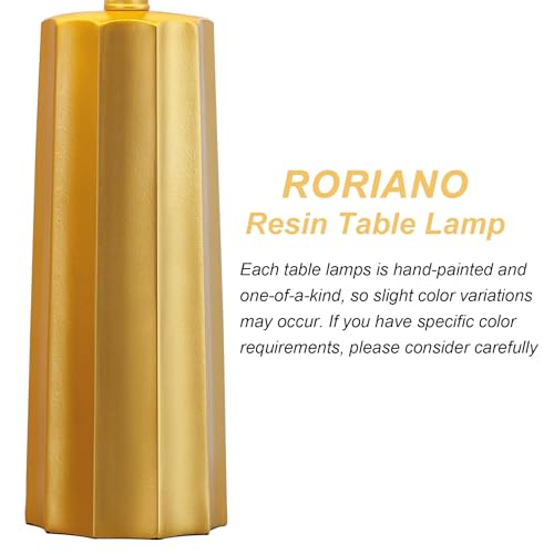 Set of 2 Modern Table Lamps for Living Room Bedroom, Gold Nightstand Resin Lamps with Black Grid Shade, Contemporary Desk Lamps for Bedside End Tables, 2 Bulbs Included (Gold)