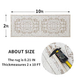 Vintage Runner Rug Non Slip for Hallway Bathroom Kitchen 2x10 ft, Ultra Soft Boho Carpet Runner with Low Pile Design Machine Washable Runner Rugs for Entryway Laundry Living Room Khaki, 2'x10'