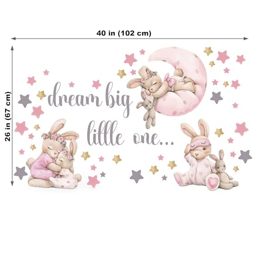 Pink Bunny Nursery Wall Decals-Baby Girl Room Rabbit Wall Decor, Animal Stickers for Kids Playroom, Toddler Bedroom and Nursery Decoration, Removable Vinyl Decals, Peel and Stick Easy to Apply.