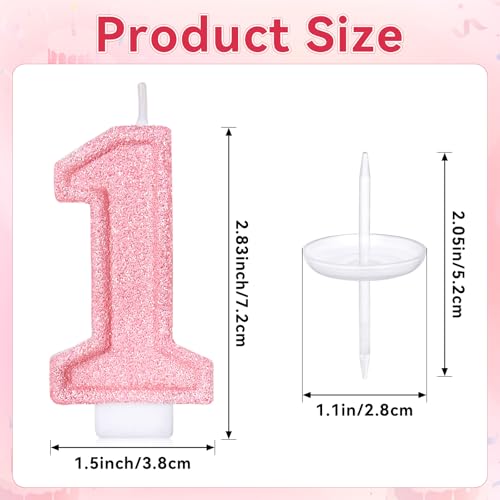 Cute Number 1 Birthday Candle, Glitter Pink Number Candles, First Birthday Cake Topper Decoration, Party Supplies Anniversary Celebrations