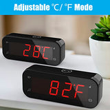 KWANWA 2-in-1 Digital Alarm Clock with Indoor Thermometer – Flip to Show Temperature, Battery Operated, LED Display, Adjustable Brightness, Auto Dimming, Snooze, Portable Size, Travel Clock for Office