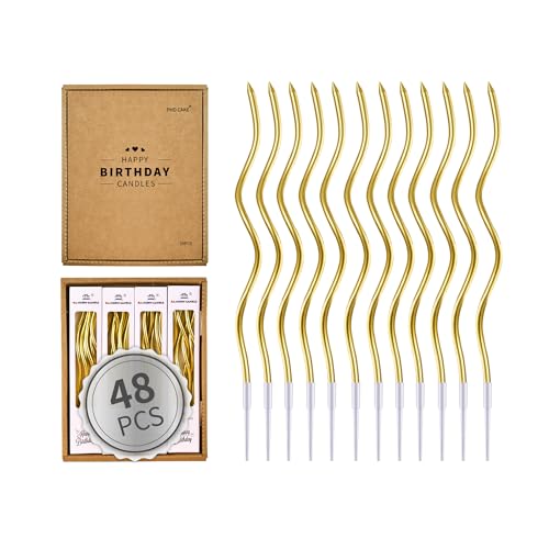 PHD CAKE 48-Count Gold Spiral Long Thin Metallic Birthday Candles, Cake Candles, Birthday Parties, Wedding Decorations, Party Candles