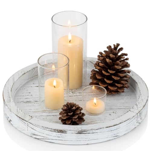 Hanobe Round Wood Candlestick Holder Tray for Table Centerpiece Decor, 11"