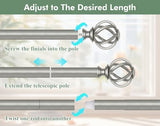 USFOOK Antique Silver Curtain Rod 32 to 58 Inch (2.6-4.8 ft), 7/8 Curtain Rods for Windows 20 to 54 Inch, Telescoping Splicing Drapery Rods with Twisted Cage Finials