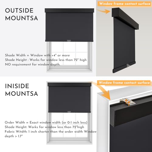 Persilux Cordless Blackout Roller Shades with Valance, Thermal Insulated Fabric Window Blinds, Free-Stop Shades for Home, Door and Bedroom (Black, 34.5"W x 64"H)