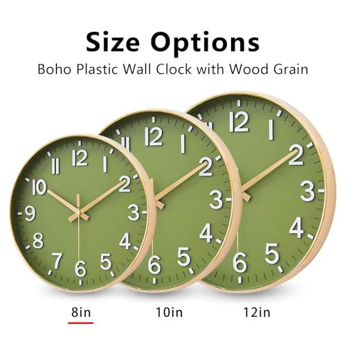 HZDHCLH Wall Clocks Battery Operated,Wall Clock Green Gold,8 inch Wall Clock Silent Non Ticking Modern 3D Numbers for Kitchen Bedroom Living Room Office Classroom Decor