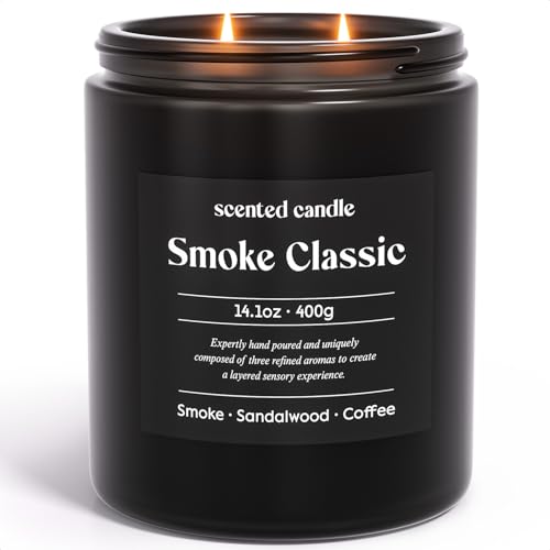 CHILLFLAME Candles for Men, 14.1 oz Scented Candles for Home, 2 Wicks Blended Scents Birthday Candles Gifts for Men, Teacher, Boyfriend (Smoke+Sandalwood+Coffee)