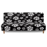 Paws Heart Print White Black Stretch Futon Cover with Elastic Bottom Armless Futon Mattress Cover Dustproof Cozy Couch Covers Scratch Resistant Sofa Bed Slipcover