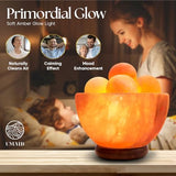 UMAID Himalayan Salt Lamp Bowl with 6 Himalayan Salt Massage Stones, Dimmable Pink Rock Salt Lamp for Bedroom, Office Desk & Meditation Room, Spa Decor, Relaxation Home Decor Gifts for Men & Women