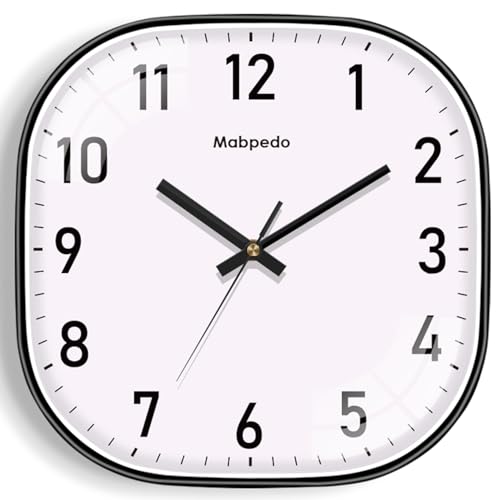 Small Wall Clock, 8 Inch Silent Non Ticking Battery Operated Clock, Square Analog Decorative Wall Clocks for Bedroom Living Room Office Home Gym Porch Decor Indoor Outdoor Clocks, Black