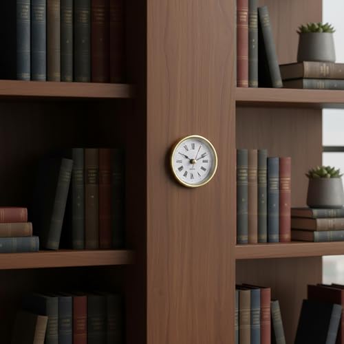 1 Pc Mini 2-1/2 Insert Clock 65mm Round Movement Clock White Face Tone Roman Numerals Head Mini Home Décor Product (Gold)