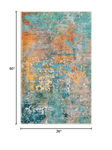 Lahome Modern Abstract Area Rug - 3x5 Soft Rug for Bedroom Non Slip Living Room Mat, Machine Washable Contemporary Throw Carpet for Office Front Door Entrance Way Kitchen Playroom, Rosy Clouds