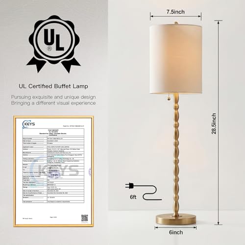 Buffet Lamps Set of 2, 28.5" Tall Brass Finish Lamps for Entryway, Hallway, Console Table, Dining Sideboard or Living Room, UL Certified with Pull Chain, Linen Shade, Urban Luxury Style