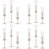 Hewory Gold Hurricane Candle Holders: 12 PCS Tall Taper Candlestick Candle Holders Bulk for Candlesticks Candle Sticks Holder Decor for Table Centerpiece Wedding Party Christmas Decorations