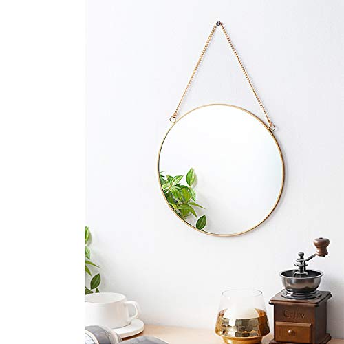 Dahey 11.8-inch Small Hanging Circle Mirror Wall Decor Gold Round Mirror with Hanging Chain for Office Bathroom Bedroom Living Room Dorm College, Gold