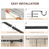 SMODBRODRE Black Curtain Rods for Window 28 to 48, 5/8 inch Small Decorative Curtain Rod Set with Brackets