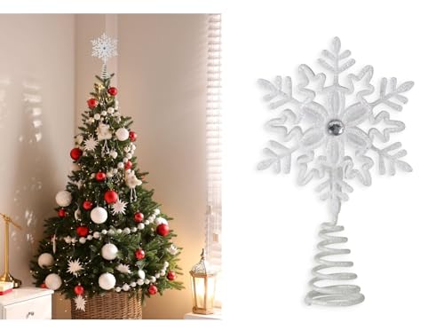 Christmas Traditions 5 inch Glittered Filigree Christmas Star Snowflake Tree Topper Star for Small/Mini X'Mas Tree/Home Decor/Christmas Table/Shelf Ornaments (Iridescent)