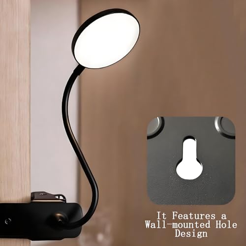 Dorm Room Essential Clip on Light, 3 Color Portable Desk Light Mini Clip Lamp, Battery Operated Small Desk Lamp with Clamp, Lightweiht Reading Lights for Books Bunk Bed Headboard Girls Guys Boys Black