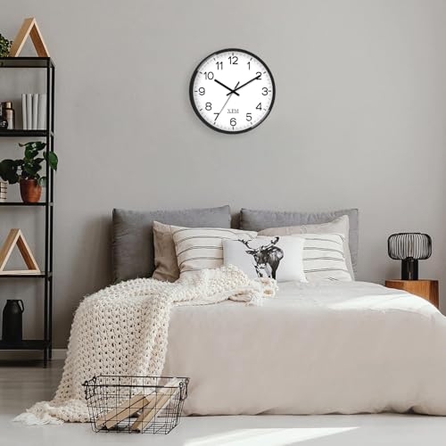 XFM Wall Clock 8 Inch Modern Small Wall Clocks Battery Operated Silent Non-Ticking Black Classic Analog Clock for Home Office Kitchen Bedroom Decor